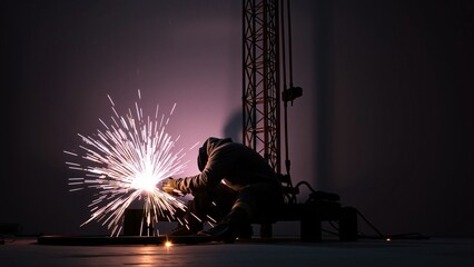 Silhouette of a Welder at Work with Sparks Flying