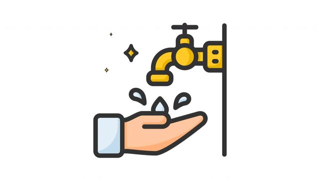 Animated wudhu with hand and faucet sign symbol. Suitable for hajj, ramadan, muslim, ramadan, islam, mubarak, kareem, religion, celebration, fasting, culture, religious, moslem and eid mubarak