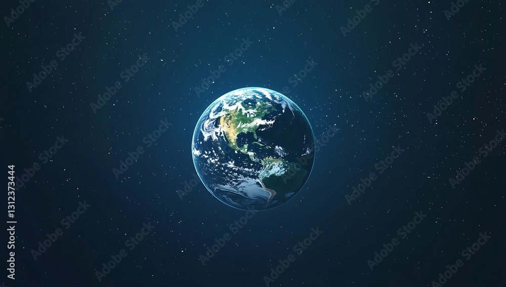 Poster Elegant portrayal of Earth rotating in a serene space setting filled with distant stars and galaxies : Generative AI