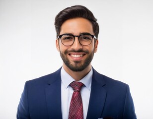 Confident Businessman Smiling in Studio Isolated on a White Background