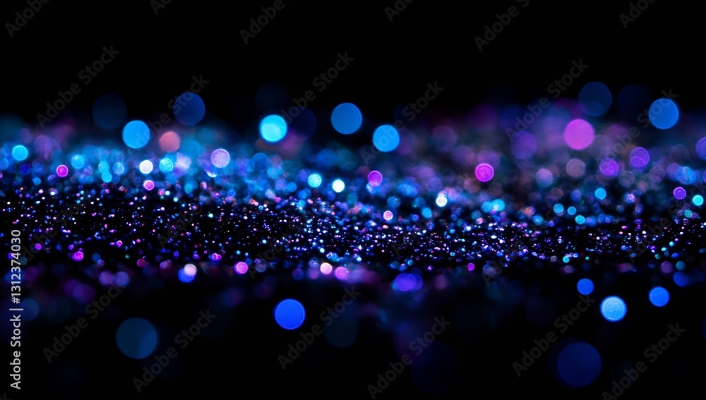 Poster vibrant abstract background featuring glimmering purple and blue bokeh lights shimmering against a d