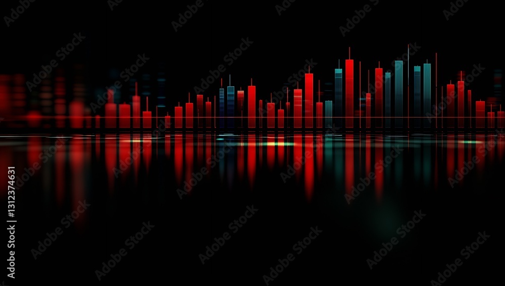 Poster modern abstract digital soundwave representation with bright red and blue colors on a dark backgroun