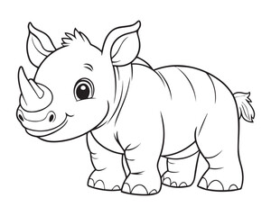 Naklejka premium Playful baby rhino with a cheerful expression brings fun energy to this cartoon drawing. His playful nature makes this fun illustration great for kids’ creative activities