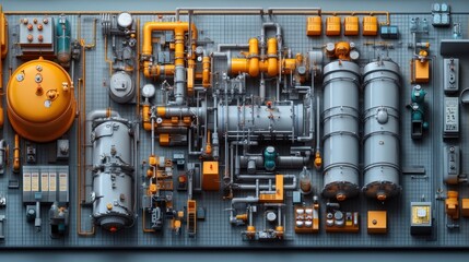 Obraz premium Complex arrangement of industrial pipes and equipment on a wall