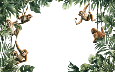 Playful Monkeys Leaping and Climbing Through the Dense Forest Canopy Isolated on transparent background PNG