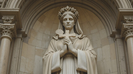Fototapeta premium Sculpture of Gran Madre Church in Turin . Carved statue with cross in the hands