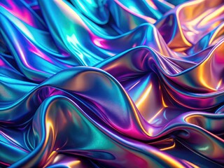 Obraz premium Vintage Style 3D Render: Metallic Liquid, Neon Abstract, Rainbow Holographic Foil Background