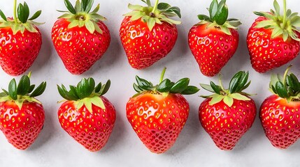 Strawberries arranged on a neutral surface, ideal for menu design, with clean background