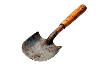 Shovel with a wooden handle isolated on transparent background