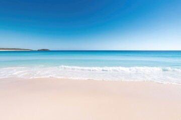 Fototapeta premium capture expansive shot of tranquil coastline of australian beach highlighting gentle ebb of ocean waves against golden