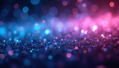 Abstract dark wallpaper with blurred neon lights. Lens flare overlay and bokeh effects. Fluorescent gleam defocused blue, purple, pink flecks. Great background, wallpaper for party design flyers.