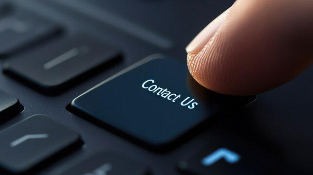 Contact Us Button Finger Pressing Keyboard Key for Online Support
