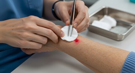 Wound Care: A Nurse Tenderly Cleaning a Minor Injury