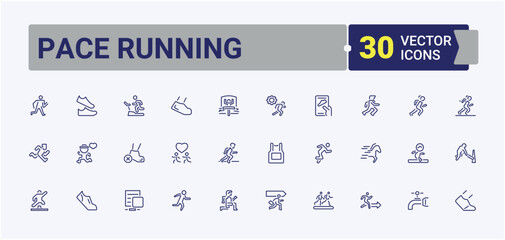 Running linear icon collection. Related to person, health, athlete, race, runner, training, healthy, people. Outline icon collection. Editable vector icon and illustration.