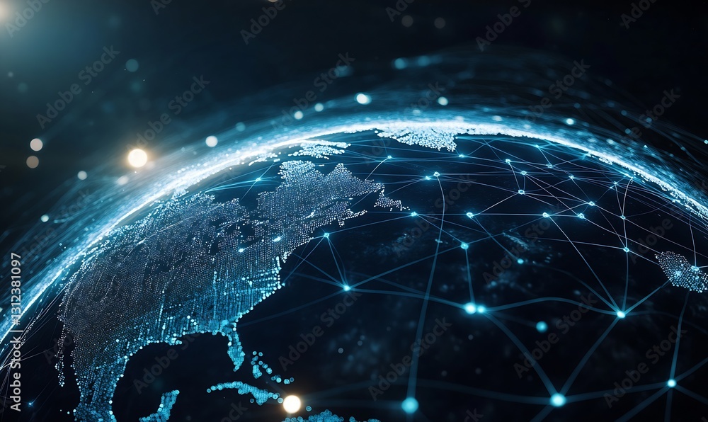 Fototapete Illuminated interactive globe network showcasing advanced technology and global digital connections in action : Generative AI