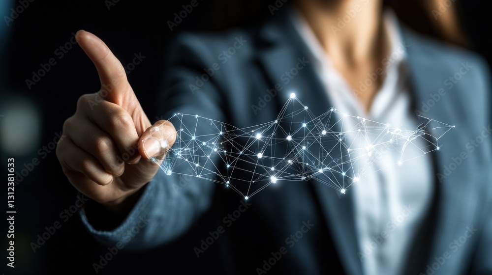 Aufkleber woman's hand touching a network of connected lines symbolizing interaction and connectivity in a dig
