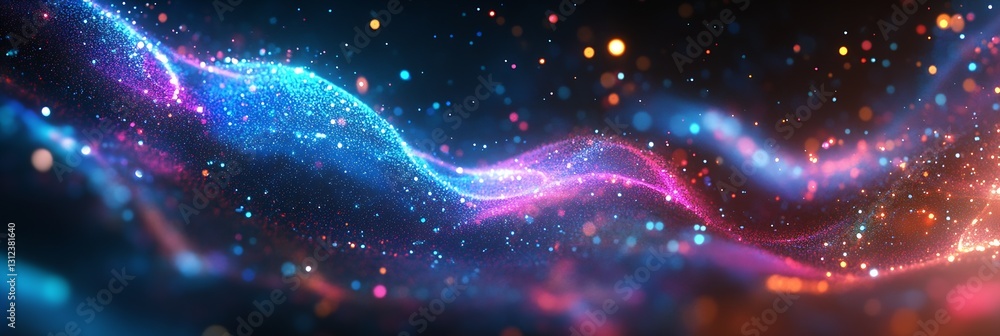 Poster stunning abstract wave of luminous particles in cool blue and pink light : generative ai