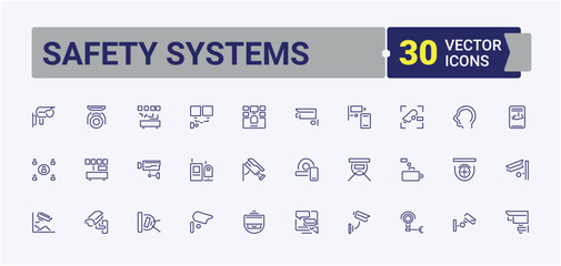 Safety Systems icon collection. Includes icons for surveillance, computer, web, check and more. Thin icon design. Minimalistic icon collections.