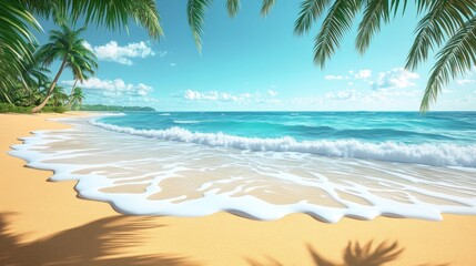 Obraz premium A beautiful tropical beach scene with crystal clear water and palm trees
