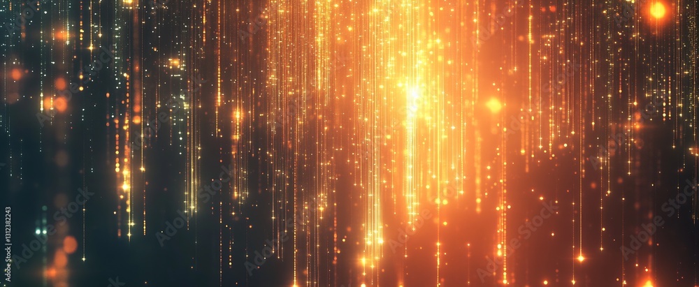Leinwandbilder Dynamic warm orange particles cascading down to create an ethereal shimmering effect in the background : Generative AI