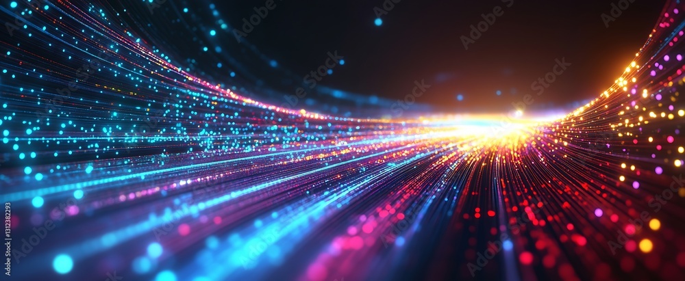 Poster radiant strands of light moving rapidly through a vibrant digital tunnel illustration : generative a