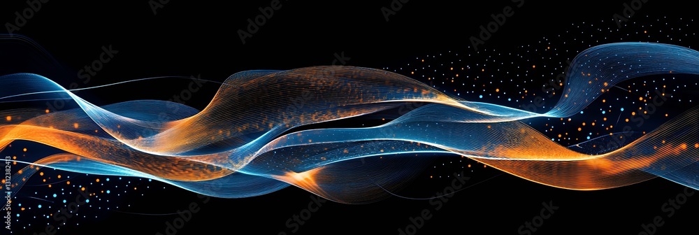 Poster elegant abstract light waves in captivating blue and orange blending naturally in motion : generativ