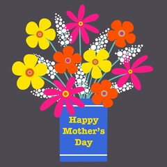 Mother's Day flowers in a vase. Floral bouquet for Mothering Sunday. Floral arrangement for Mother's Day. Flower shop gift for Mum. Bunch of flowers in a pot. Happy Mother's Day.