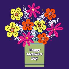 Mother's Day flowers in a vase. Floral bouquet for Mothering Sunday. Floral arrangement for Mother's Day. Flower shop gift for Mum. Bunch of flowers in a pot. Happy Mother's Day.