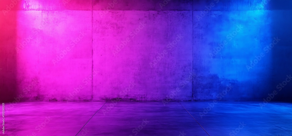 Poster bright and vivid empty space featuring neon blue and pink lights on a textured wall surface : genera
