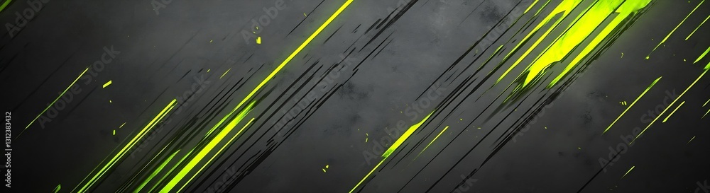 Poster abstract energy background with vivid green streaks against a deep black canvas : generative ai