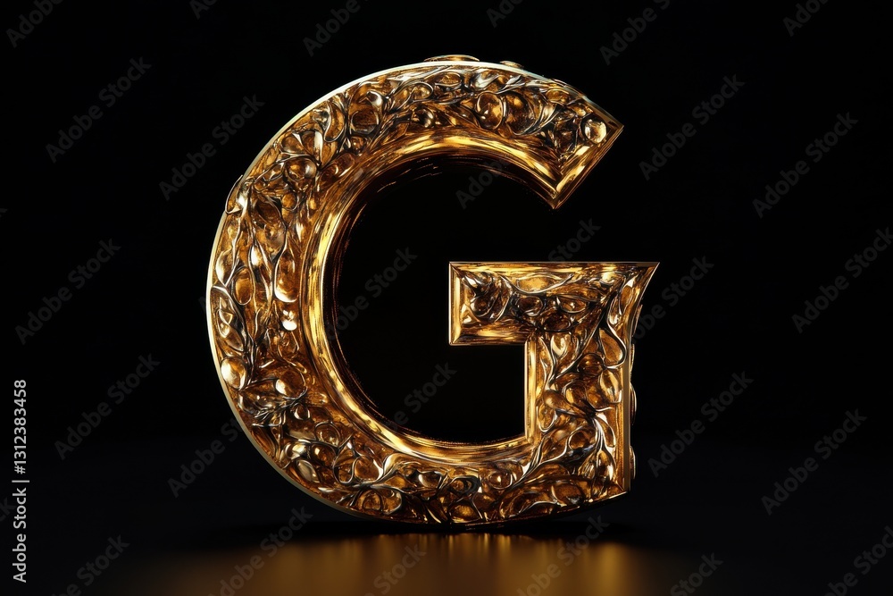 Poster Elegant golden letter G adorned with intricate floral patterns against a dark background, creating a striking visual contrast