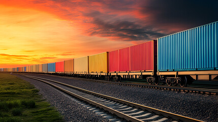 freight train with cargo containers AI generative 