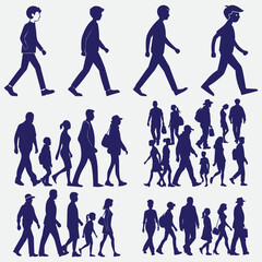 Walking editing Silhouette group vector illustration set, walking, silhouette, group, vector, illustration, editable, black and white, people, crowd, motion, design, minimal, abstract, urban, digital 