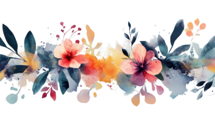 Watercolor floral arrangement with transparent background for seamless design
