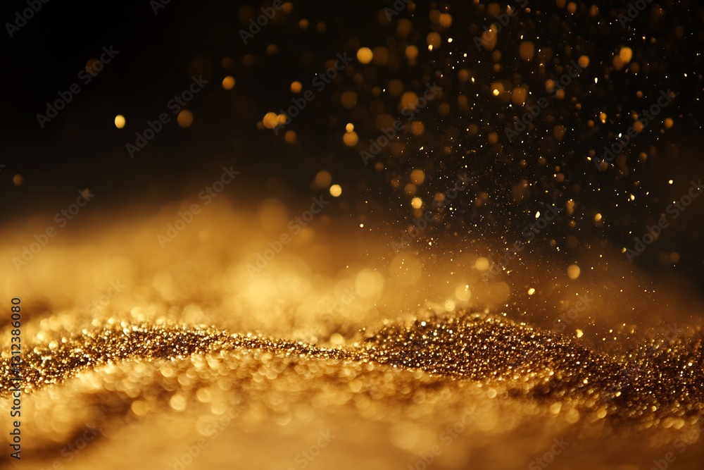 Leinwandbilder Golden Dust and Sparkling Particles Creating a Magical Atmosphere in a Dimly Lit Space : Generative AI