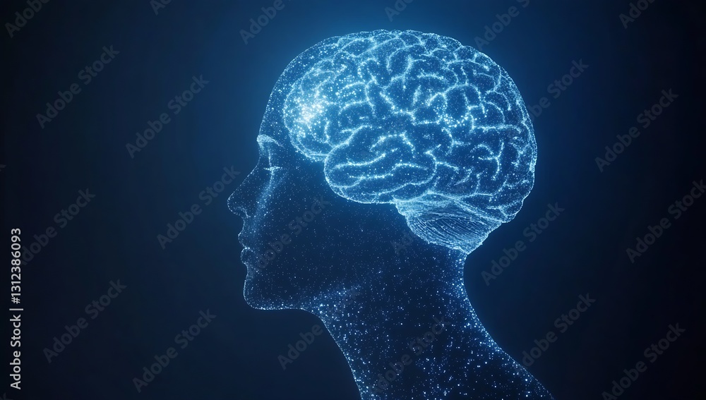 Aufkleber breathtaking digital representation of a glowing brain filled with dazzling particles against a dark