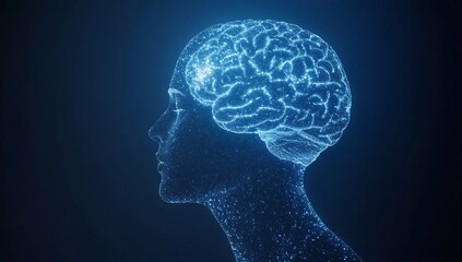 Breathtaking digital representation of a glowing brain filled with dazzling particles against a dark backdrop : Generative AI