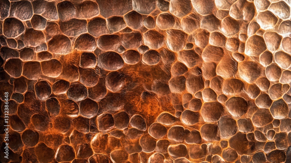 Poster polished copper surface with an abstract pattern of domes and geometric shapes