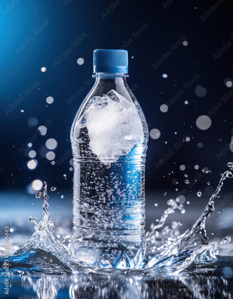 Poster refreshing drink splashing water in motion studio setting high-speed photography cool environment cl