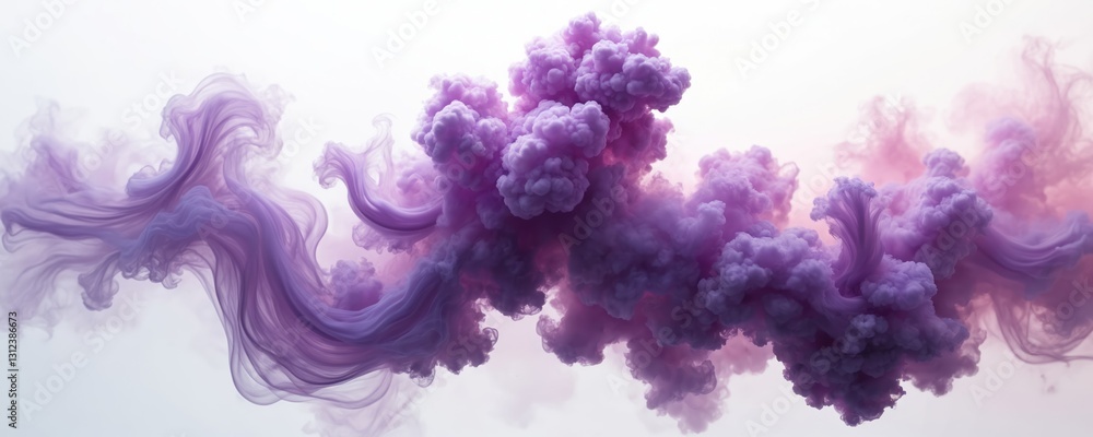 Aufkleber Flowing purple color smoke on transparent background. Generative AI image with fluffy violet clouds. Swirling gas fog mist dust curves in magical motion, colored fume explosion fire effect isolated.