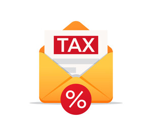Tax document in open envelope. Tax letter. Tax mail. Vector illustration.