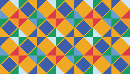 Retro-inspired geometric pattern with a mix of warm and cool colors, evoking a playful and energetic feel