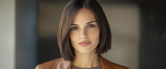 Fototapeta premium Portrait of a woman with brown hair in an outdoor setting during daylight