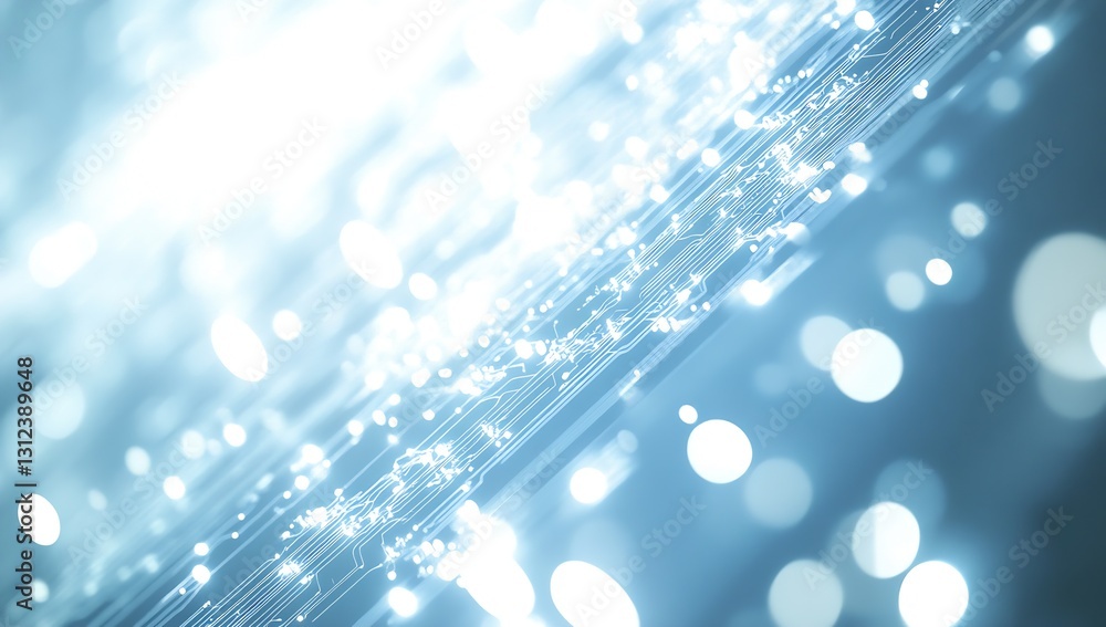 Aufkleber Futuristic abstract circuit board illuminated by soft blue lights and ethereal bokeh textures : Generative AI