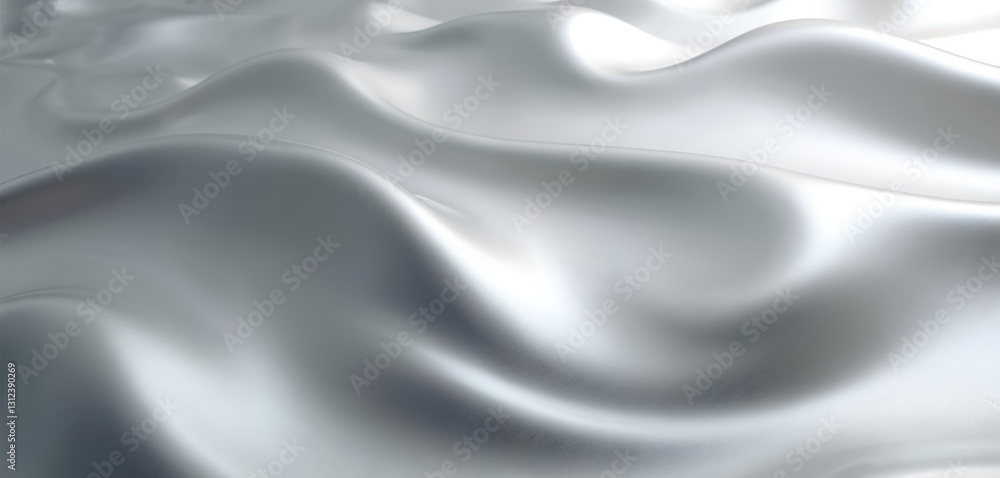 Poster elegant silver metallic background with fluid wave pattern. reflective aluminum texture with light, 