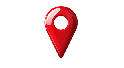 3D red location pin icon with a sleek design, isolated on a transparent background. High-resolution vector illustration with sharp details, perfect for maps and navigation graphics.