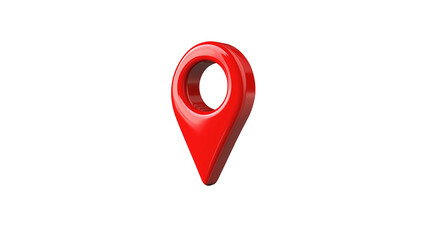 3D red location pin icon with a sleek design, isolated on a transparent background. High-resolution vector illustration with sharp details, perfect for maps and navigation graphics.