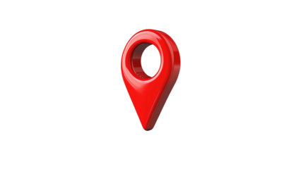 3D red location pin icon with a sleek design, isolated on a transparent background. High-resolution vector illustration with sharp details, perfect for maps and navigation graphics.