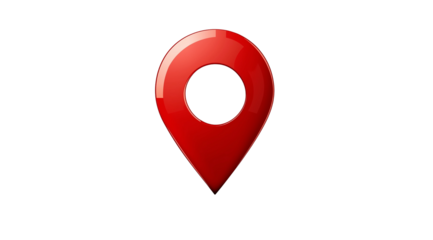 3D red location pin icon with a sleek design, isolated on a transparent background. High-resolution vector illustration with sharp details, perfect for maps and navigation graphics.