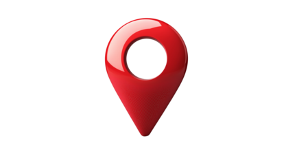 3D red location pin icon with a sleek design, isolated on a transparent background. High-resolution vector illustration with sharp details, perfect for maps and navigation graphics.